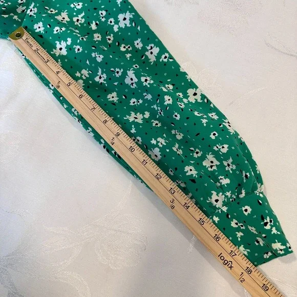 Karl Lagerfeld Paris Size-4 Green Floral Shirt Dress Long Sleeve Ruffle Zip - Picture 7 of 16
